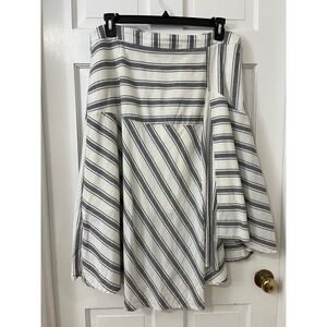 Who What Wear‎ Skirt 16 White Blue Cotton Asymmetrical Striped Coastal Midi Chic